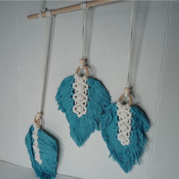 Woven Feather Cotton Wall Decor Boho Chic - Picture 3 of 8
